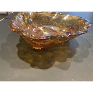 Indiana Loganberry Berry & Leaves Amber Carnival Glass Serving Dish